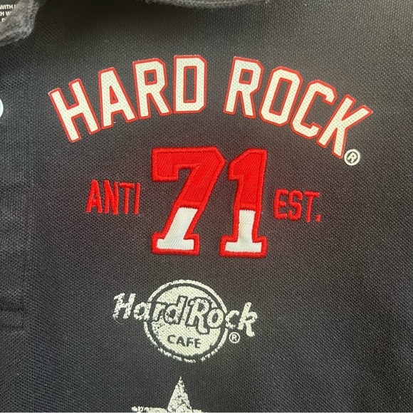 Men's Nashville Hard Rock Cafe Thick Polo Shirt Sz L Black Embroidered - Picture 2 of 16